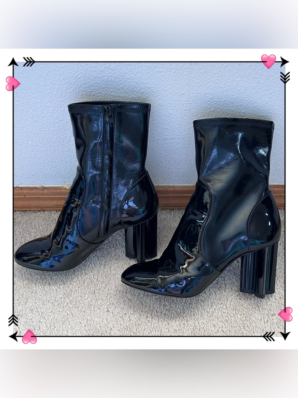 Louis Vuitton Uniforms Patent Silhouette Monogram Flower Ankle Boots Blk Sz 36